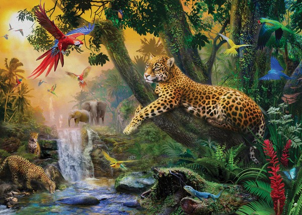 Barntapet med Jaguar och papegoja
