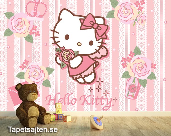 Hello Kitty Tapet Baby Tapet Barntapeter Tjejtapet Rosa Rosor