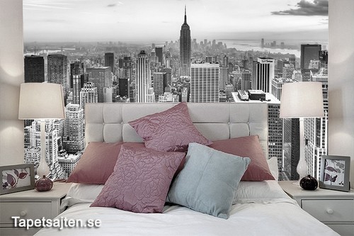 New York fondtapet svart vit fototapet manhattan sovrum skyline