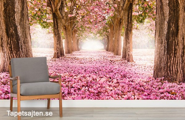 Romantisk Tapet Blommig tapet rosa träd romantisk fototapet blommor