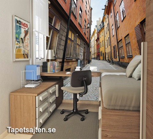 Stockholm tapet gamla stan fototapet gränd hus fondvägg