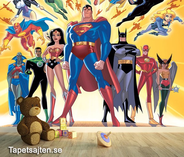 Superman Tapet Barnrum Superhjältar DC Justice League Batman Wonder Women Flash Fototapet Barntapet