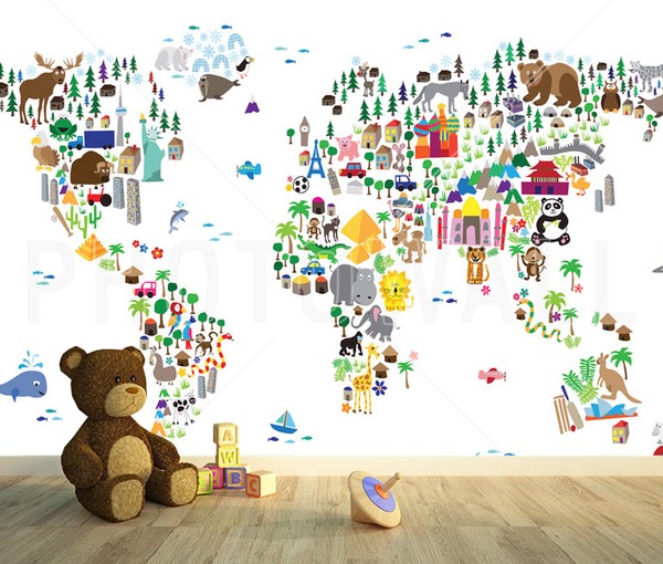 Världskarta Tapet Barn Världskarta Tapet Djur