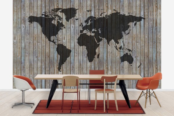 Världskarta tapet världskarta träplankor trätapet