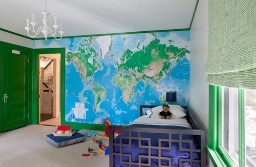 fondvägg världskarta barnrum