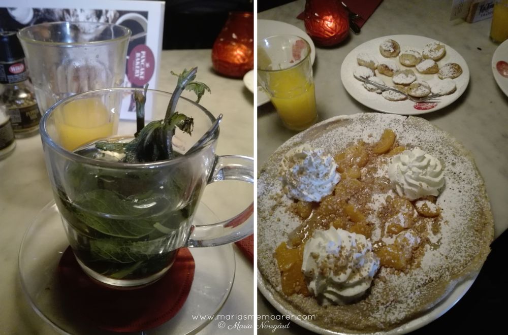sweets and tea netherlands - mint tea and pancakes / myntate, pannkakor och poffertjes