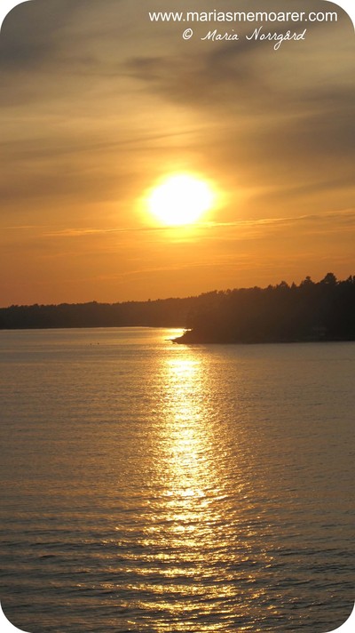solnedgång i Stockholms skärgård från kryssningsfartyg