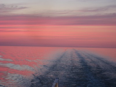 Vacker solnedgång, däcket på Gotlandsfärjan