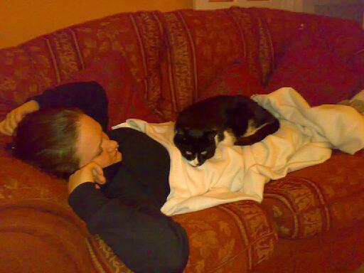 Bubbles and Me, asleep on the couch