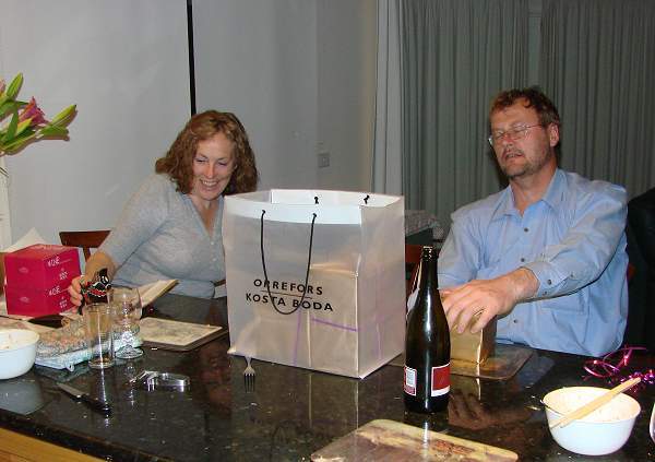 Patty and Shane receiving Swedish glassware