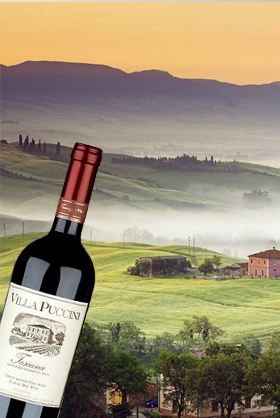 Villa Puccini, Toscana, Italien, fruktigt och smakrikt rött vin