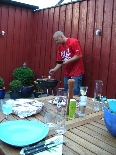 Bjorn at the helm of the BBQ