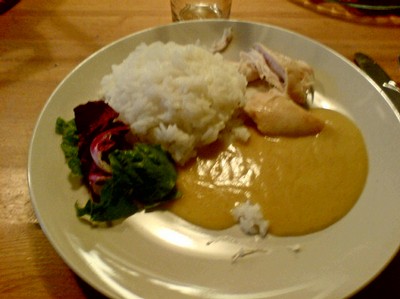 kyckling, ris och curry. 
