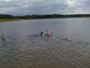 My brother, the dog Ronja and me went swimming. It was really fun!